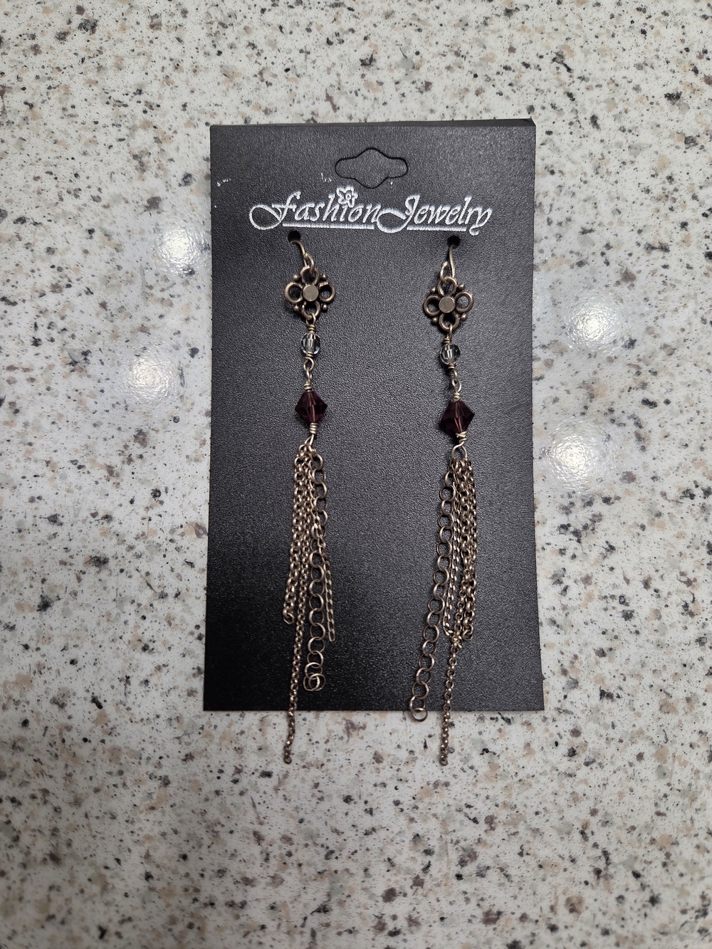 Fashion Jewelry Tassel Earrings with Clear Burgundy Beads